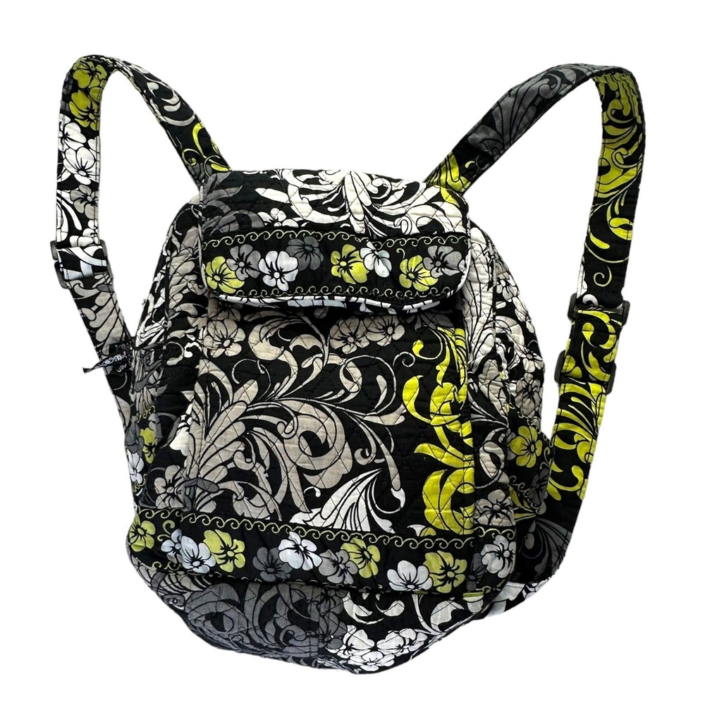 Nicole Brayden Mini Backpack Small Black Lime Green Floral Quilted Boho Bag